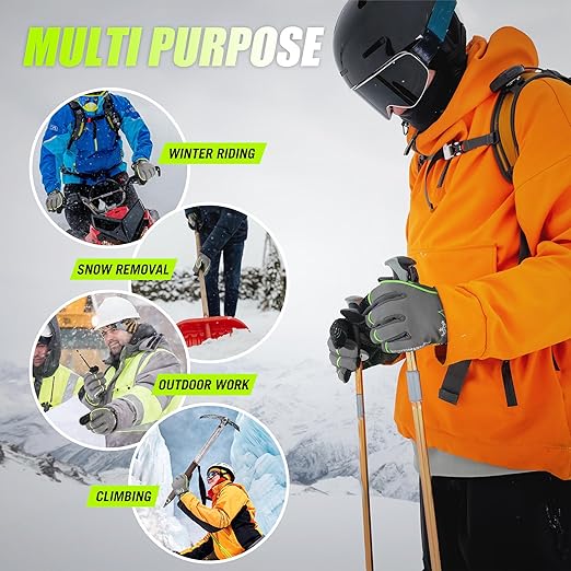 HANDLANDY Waterproof Insulated Work Gloves, 3M Thinsulate Thermal Winter Gloves for Men Women Touch Screen, Warm Ski Snowboard Cold Weather Gloves (Green-men Size, XX-Large)-StrideForce Fitness