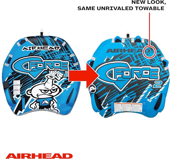 Airhead G-Force Inflatable Towable Tube | 2-4 Rider Models | Dual Tow Points | Full Nylon Cover | Kwik-Connect | Patented Speed Valve | Boat Tubes and Towables-StrideForce Fitness