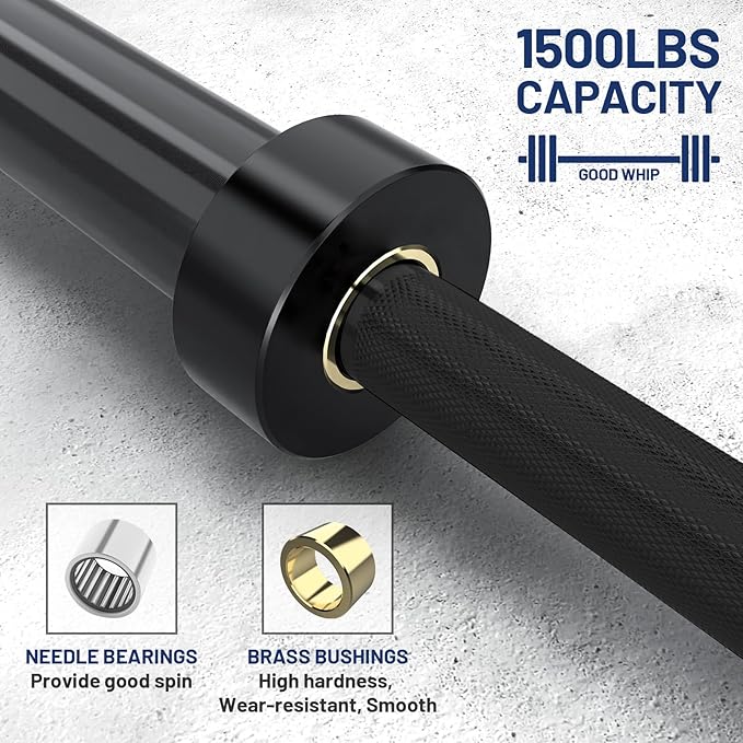 7ft Olympic Barbell Bar 45LB Load 1500lbs Capacity Available, for Gym Home Exercises, Weightlifting, Powerlifting for 2" Olympic Plates-StrideForce Fitness