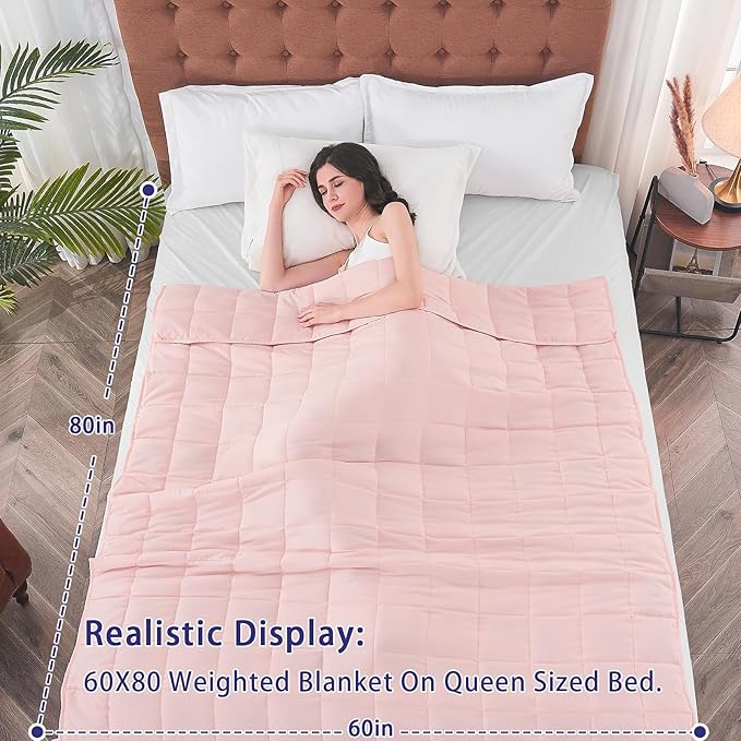yescool Weighted Blanket for Adults (15 lbs, 60" x 80", Pink) Cooling Heavy Blanket for Sleeping Perfect for 140-160 lbs, Queen Size Breathable Blanket with Premium Glass Bead, Machine Washable-StrideForce Fitness