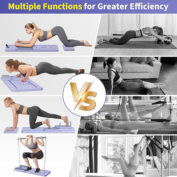 Pilates Reformer Set, ESBANY Pilates Board with Phone Holder, Multi-Purpose Foldable Pilates Reformer Machine, Portable Home Pilates Slider Board Equipment for Home Workout, Fitness, Exercise, Abs-StrideForce Fitness