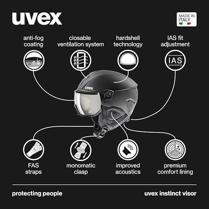 uvex Instinct Visor - Adjustable ski & Snowboard Helmet with Integrated Visor for Women & Men - Black Matte - Small-StrideForce Fitness