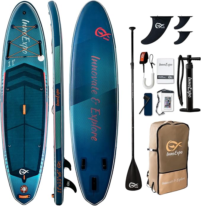 InnoExpo 11' Inflatable Stand Up Paddle Boards with Premium Accessories, Wide Stable SUP Paddle Board Design, Non-Slip Comfort Deck for Youth & Adults-StrideForce Fitness