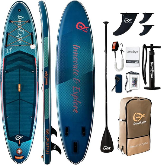 InnoExpo 11' Inflatable Stand Up Paddle Boards with Premium Accessories, Wide Stable SUP Paddle Board Design, Non-Slip Comfort Deck for Youth & Adults-StrideForce Fitness