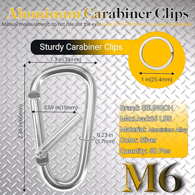 Heavy Duty Aluminum D Carabiner Clips & Key Rings, Black & Sliver Corrosion Resistant Keychain for Keys, Outdoor Sports, Hiking, Camping, Fishing & Hanging Gear-StrideForce Fitness