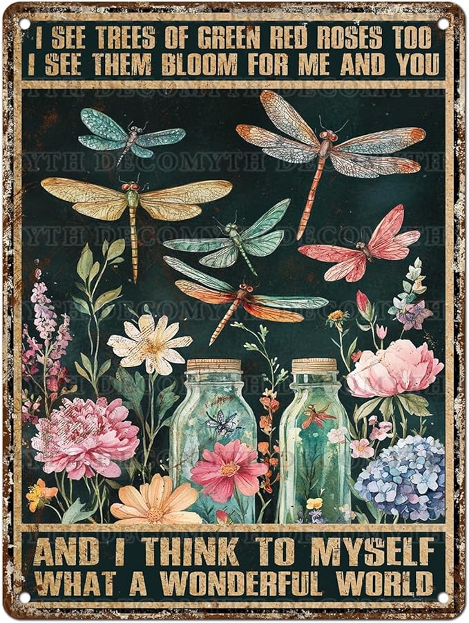 Dragonfly Decor And I Think To Myself What A Wonderful World Vintage Metal Tin Sign Decorative Plaque Poster 12 * 16inch-StrideForce Fitness