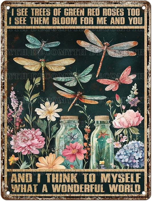 Dragonfly Decor And I Think To Myself What A Wonderful World Vintage Metal Tin Sign Decorative Plaque Poster 12 * 16inch-StrideForce Fitness
