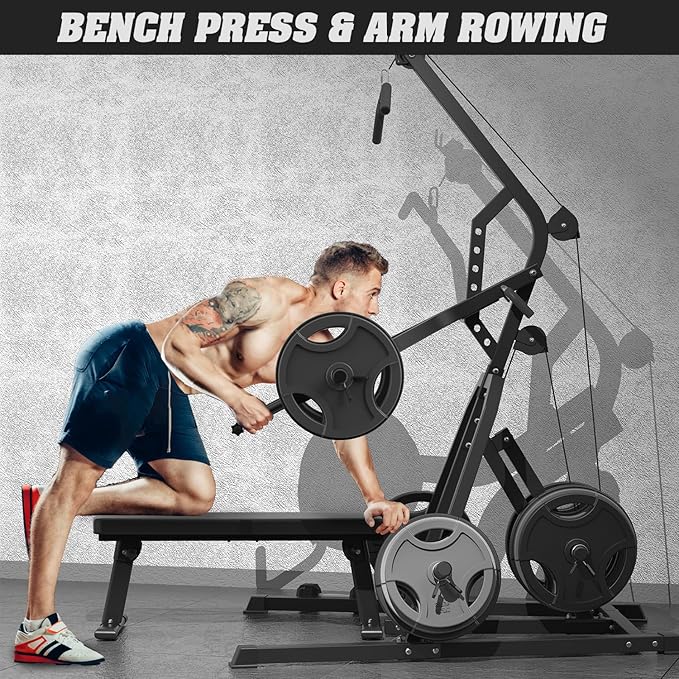 DONOW Leverage Gym Power Rack Squat Rack Lever Gym with LAT Low Row System Home Gym System Workout Station 2:1 Ratio (Without Weight Plates)-StrideForce Fitness