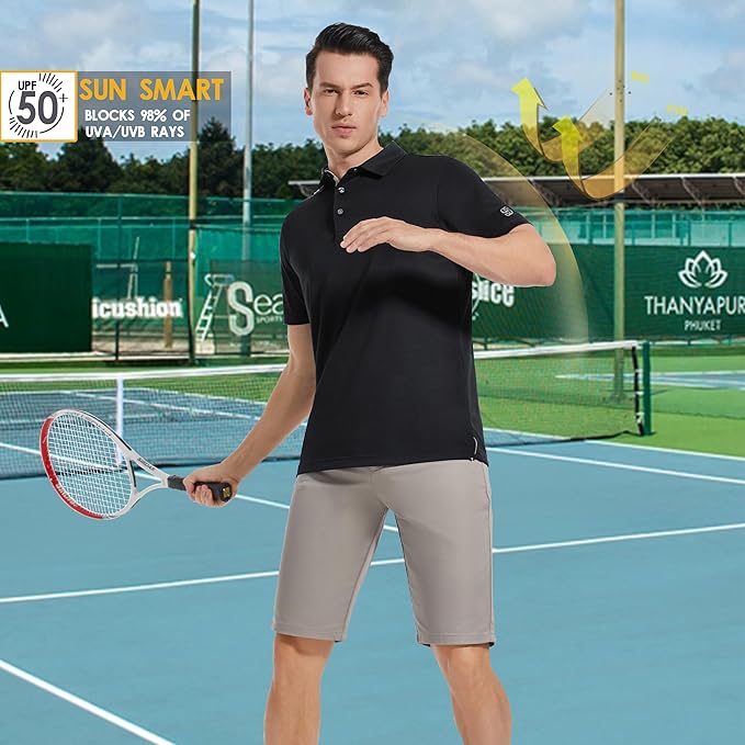 Mens Golf Shirt Short Sleeve Moisture Wicking Dry Fit Performance Solid Casual Pique Collared Golf Polo Shirts for Men-StrideForce Fitness