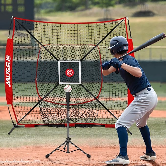 6'X6' Baseball Softball Practice Net,Pitching Net,Batting Net,with Bonus Strike Zone,Target and Bow Frame,for Hitting,Pitching,Catching-StrideForce Fitness