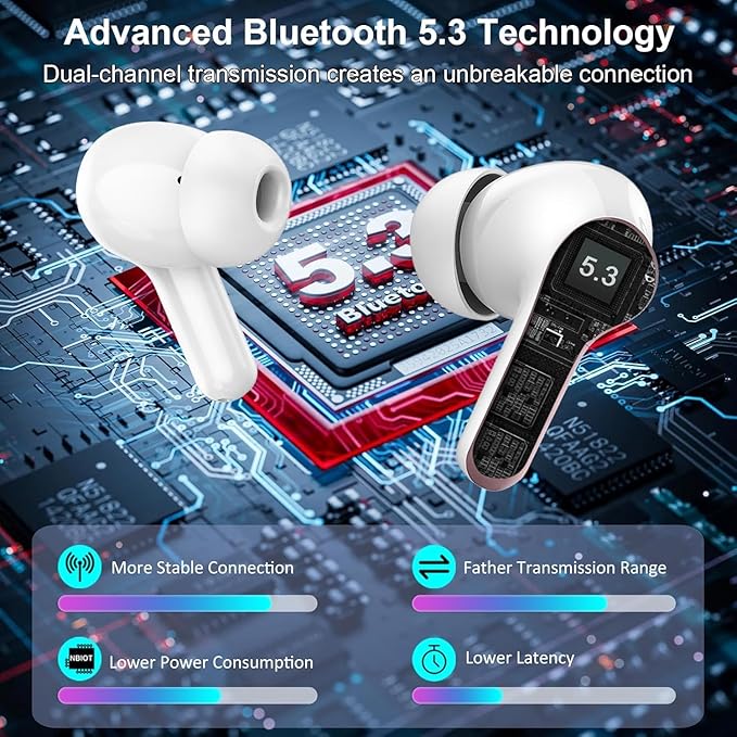 Wireless Earbuds, Bluetooth Headphones 5.3 HiFi Stereo Ear buds with ENC Noise Cancelling Mics, 40H Bluetooth Earbuds with LED Display Charging Case, IP7 Waterproof Earphones for Android iOS, Rosegold-StrideForce Fitness