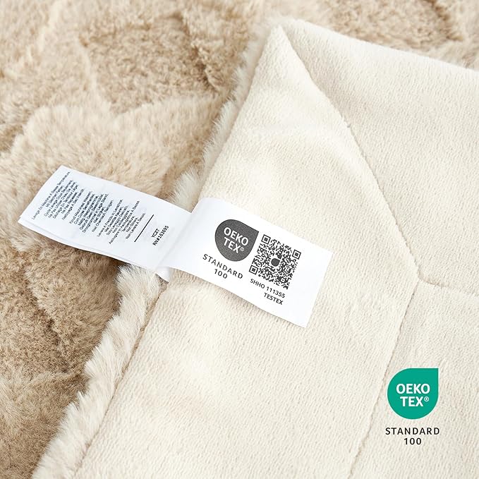 Cozy Bliss Faux Fur Throw Blanket for Couch - Soft Checkered Fuzzy Cozy Throw Gift Blankets for Women, Beige Boho Blanket for Sofa Bedroom Living Room.60 * 80 Inches-StrideForce Fitness