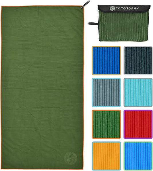 ECCOSOPHY Microfiber Beach Towel – Quick Dry Gym Towel, Highly Absorbent with Ribbed Texture, Lightweight – Ideal for Travel, Pool, Yoga, Fitness & Outdoor Adventures – 40x20 Fern-StrideForce Fitness