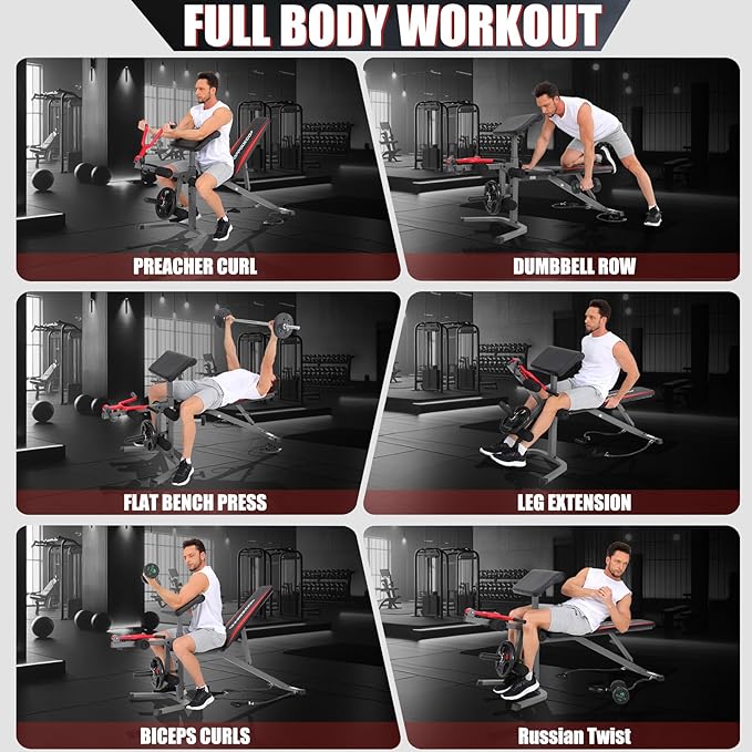 OPPSDECOR 900LBS Adjustable Weight Bench Press with Leg Extension and Preacher Curl Pad, Flat Incline Decline Utility Workout Bench for Home Gym Exercise-StrideForce Fitness