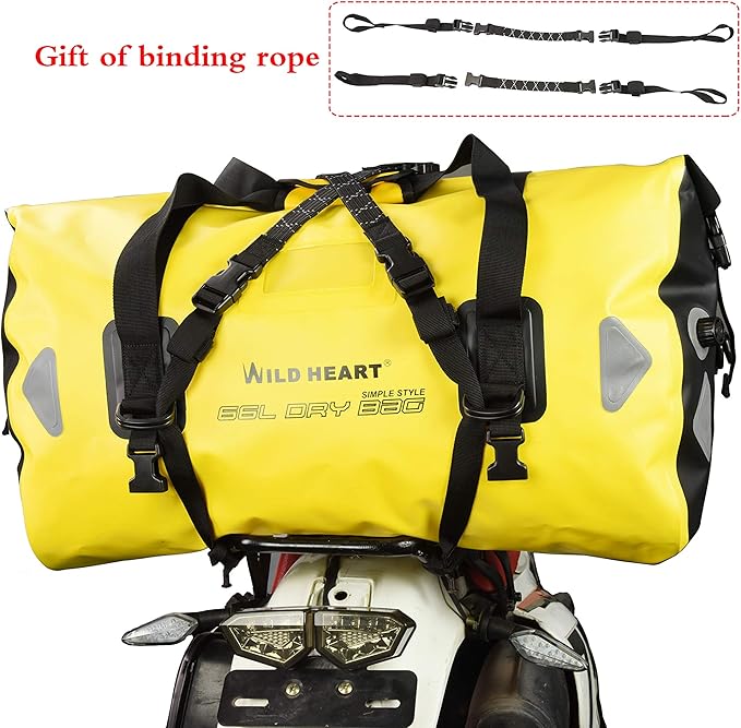 WILD HEART Waterproof Motorcycle Duffel Bag PVC500D Double-bottom With Rope Straps and Inner Pocket 40L 66L 100L for Kayaking, Camping, Boating,Motorcycle-StrideForce Fitness