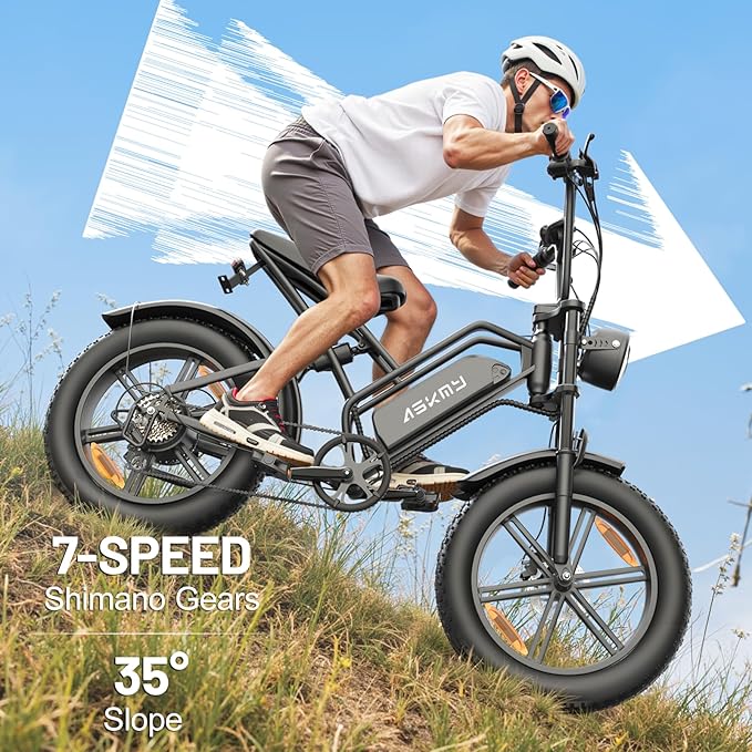 E500 Electric Bike for Adults 1000W Peak Motor, 20" Fat Tire Dirt E-Bike with 35MPH, 40 Miles PAS Range, Electric Bicycles with 48V Removable Battery, 7-Speed E Bike for Mountain Beach Sand Road Snow-StrideForce Fitness