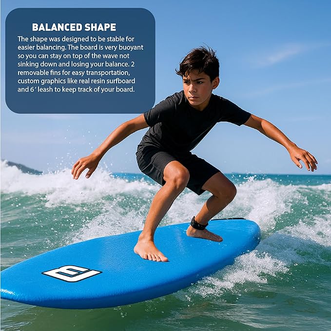 4'10" FUNBOARD Beginner Learning Softboard Surfboard Foam-StrideForce Fitness