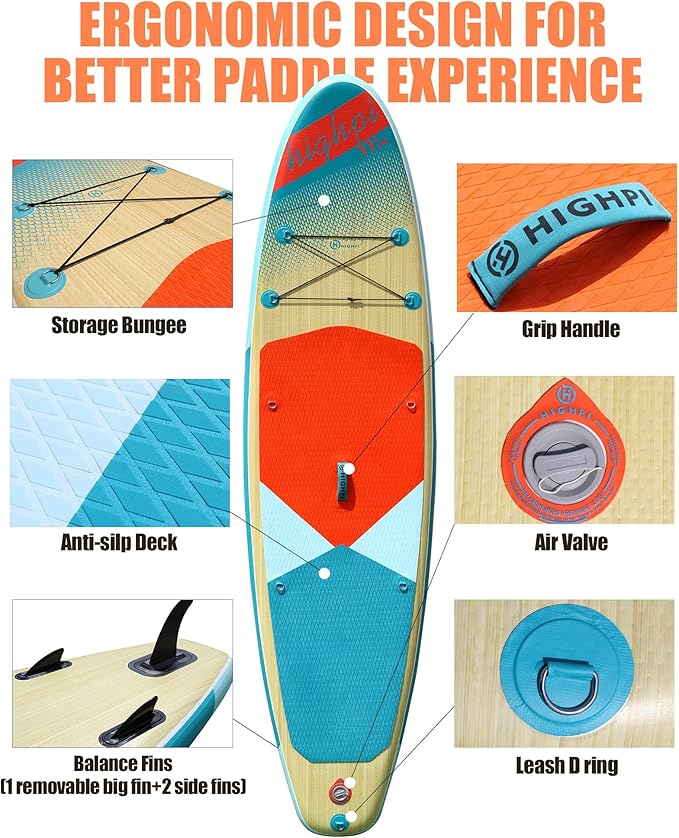 Highpi Inflatable Stand Up Paddle Board for Youth and Adults – Wide Sup with Premium Accessories, Blow Up Paddleboard for Surfing, Fishing, Yoga & More-StrideForce Fitness