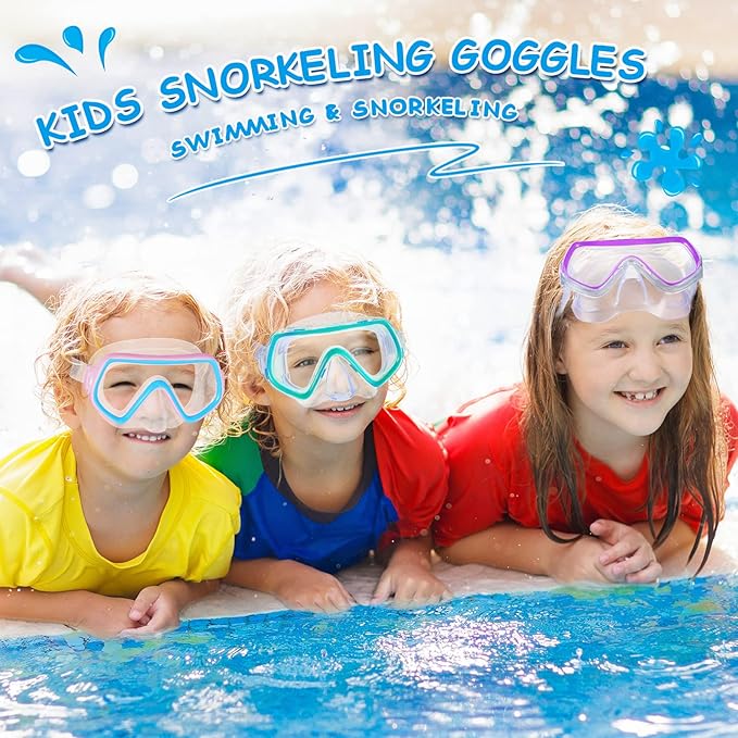Hoolerry 4 Pcs Kids Nose Goggles Swim Goggles with Nose Cover for 3-8 Tempered Glass Snorkel Dive Mask Anti Fog with Elastic Strap No Leak Swimming Mask for Summer Diving Snorkeling-StrideForce Fitness
