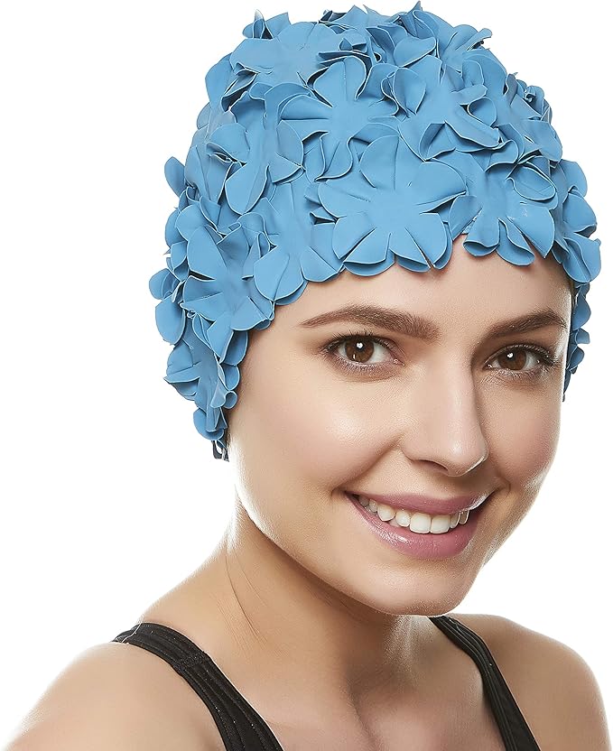 BEEMO Floral Petal Ladies Bathing Swim Cap Women Retro Swim Hat Long/Short Hair-StrideForce Fitness