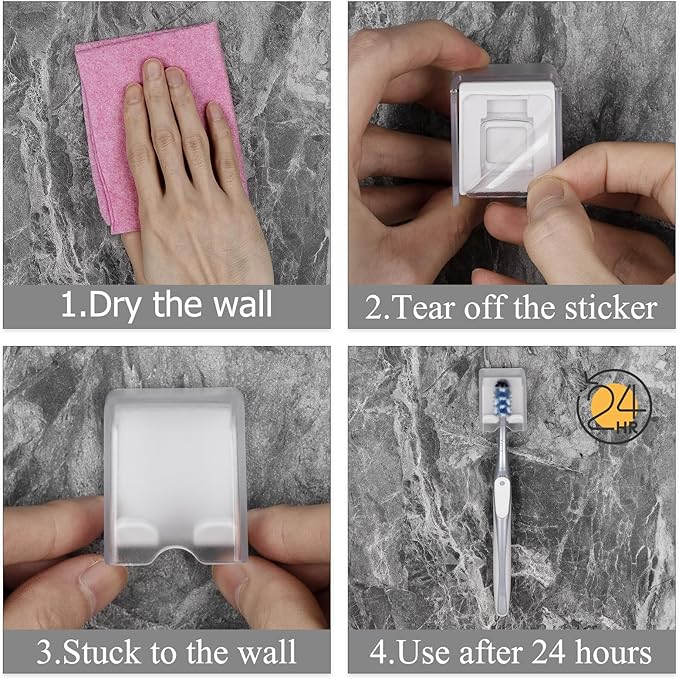 4 Pack Toothbrush Holder Wall Mounted with Cover for Bathroom, Mini Toothbrush Storage Organizer for Shower, Self Adhesive Toothbrush Hanger with Automatic Toothpaste Squeezer Dispenser