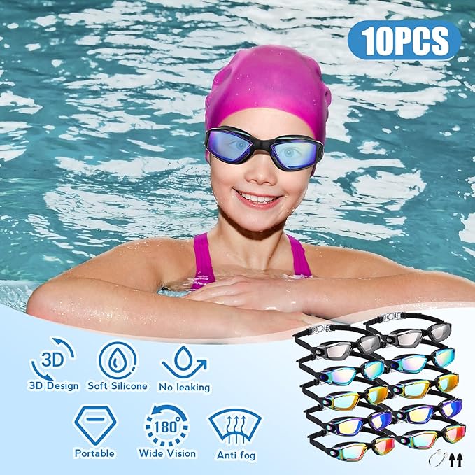 Konohan 10 Pack Swim Goggles Bulk for Kids adult Pool Goggles Anti Fog Silicone No Leak Swimming Glasses for Men Women Youth-StrideForce Fitness