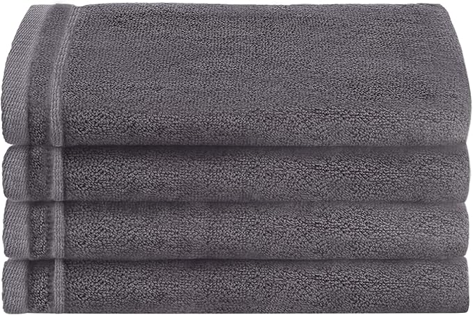 Creative Scents 100% Cotton Velour Fingertip Towels - 4 Pack 11 by 18 Inch – Decorative, Extra Absorbent and Soft Face Towel, Ideal for Bathroom and Powder Room (Gray)-StrideForce Fitness