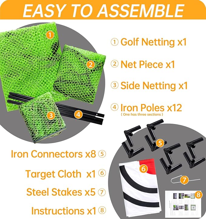 Golf Practice Hitting Nets for Backyard Driving Indoor Use Heavy Duty Practice Golf Driving Nets for Backyard Premium Portable Golf Impact Nets Cages with Frame-StrideForce Fitness