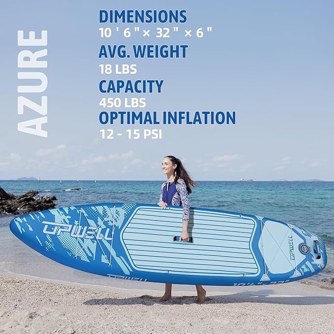 UPWELL 10'6"/11'/11'6" Inflatable Paddle Board, Stand Up Paddlboard for Youth & Adults, Stable Design, Premium SUP Accessories, Backpack, Leash, Hand Pump, Fins-StrideForce Fitness