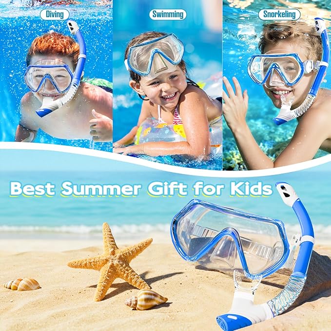 Snorkeling Gear for Kids, Kids Snorkel Set for Ages 3-14, Anti-Fog Diving Mask and Dry Top Snorkel Combo Set, Unisex Swimming Goggles-StrideForce Fitness