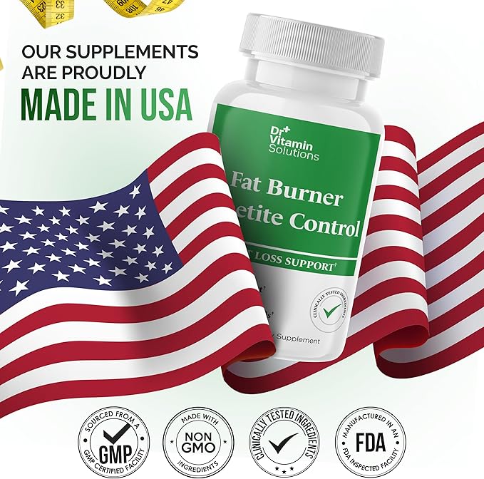 DR VITAMIN SOLUTIONS Fat Burner & Appetite Control Weight Loss Supplements for Women & Men - Metabolism Booster w/L-Carnitine, CLA, Chromium - Appetite Suppressant for Weight Loss - 30 Capsules-StrideForce Fitness