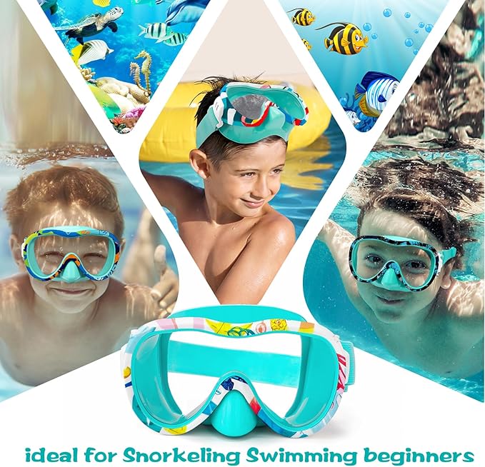 Kids Swim Goggles with Nose Cover, 180° Panoramic Snorkel Mask with Anti-Fog & Anti-Leak Design, Comfort Fabric Strap UV Protection Lens for Boys Girls Ages 3-15-StrideForce Fitness