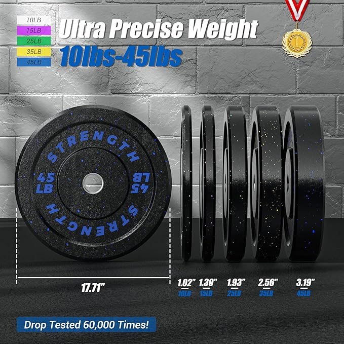 GIKPAL 2-Inch Bumper Plates High Bounce - Rubber Olympic Weight Plates Set for Home Gym, Barbell Plates for Weight Lifting Strength Training,-StrideForce Fitness