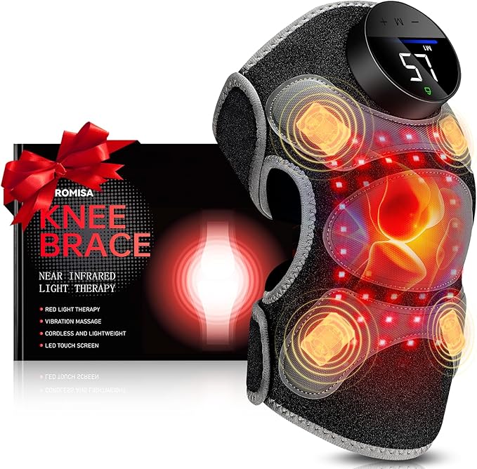 Upgraded PRO Red Light Therapy Knee Brace & 4 Vibration Massage - Wireless Rechargeable Controller, 660nm&850nm Red Light Therapy Heated Device for Knee/Elbow/Shoulder Pain-StrideForce Fitness