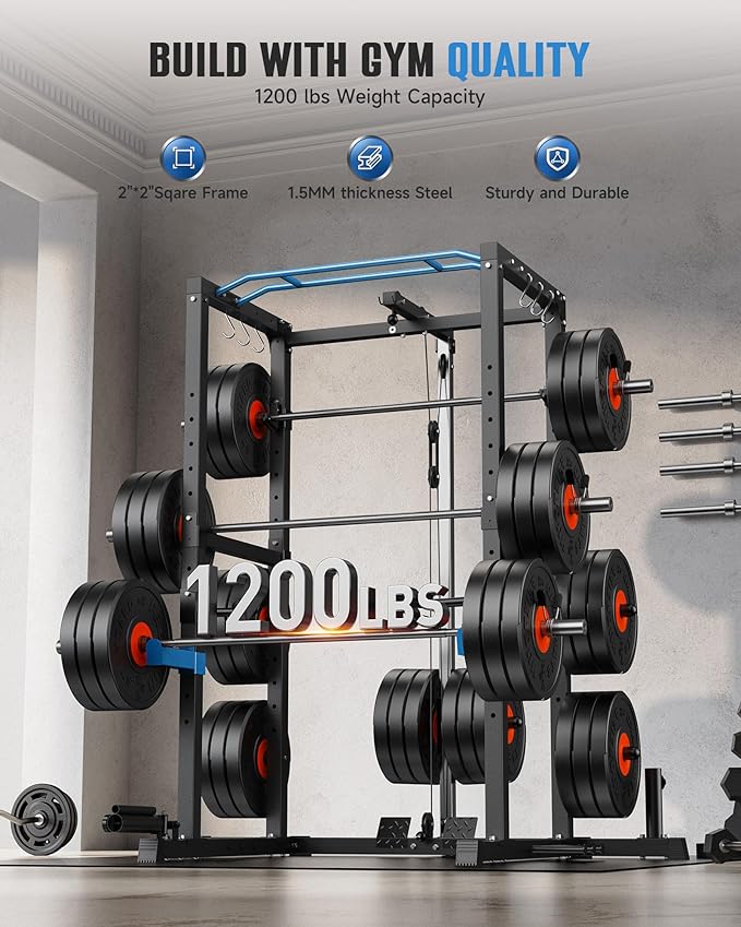 Sportsroyals Power Cage,1600lbs Multi-Function Power Rack with Adjustable Cable Crossover System and More Training Attachment, Weight Cage for Home Gym-StrideForce Fitness