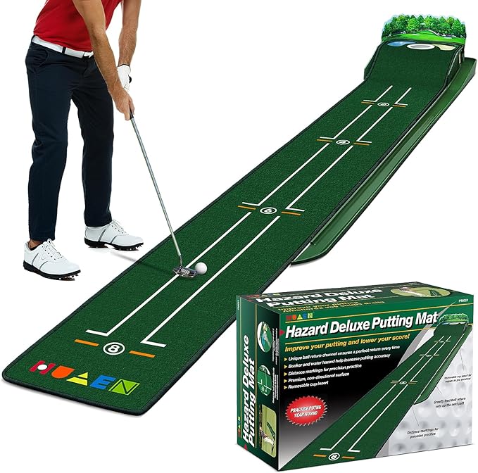 Golf Putting Mat Putting Green Indoor & Outdoor with Ball Return and 3 Holes Improve Accuracy and Speed Durable Wrinkle-Resistant Velvet Crystal Mat Golf Accessories for Men-StrideForce Fitness