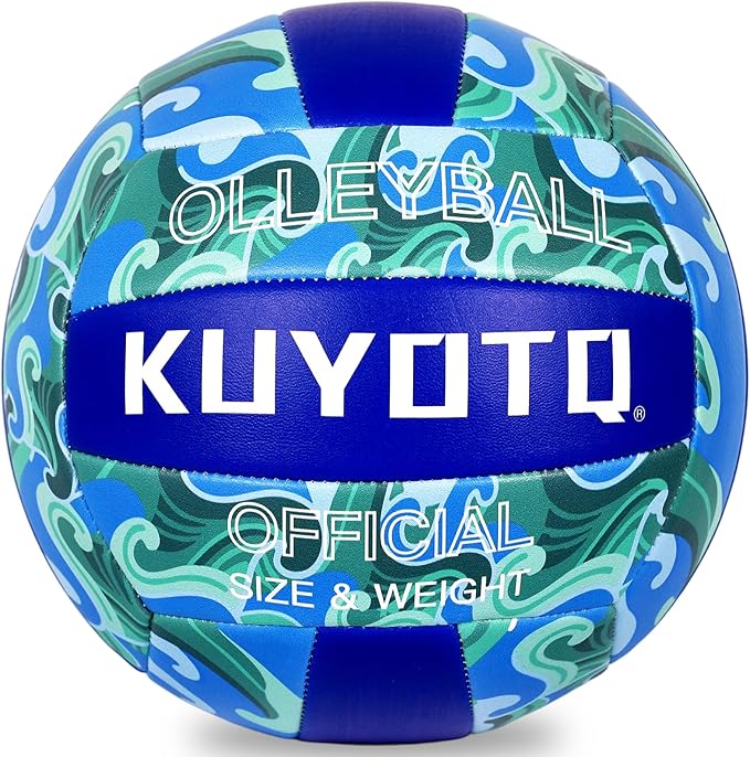 KUYOTQ Official Size 5 in&Outdoor Beach Volleyball,3MM Thickened Surface Soft Leather Youth Womens Mens Volleyball for Game Gym Training(Deflated) (Blue-Wave)-StrideForce Fitness