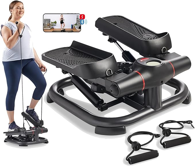 Sunny Health & Fitness 2-in-1 Premium Power Stepper with Resistance Bands, Low-Impact Cardio, Space-Saving, Height-Adjustable, with Enhanced Bluetooth Connectivity with Free SunnyFit App-StrideForce Fitness
