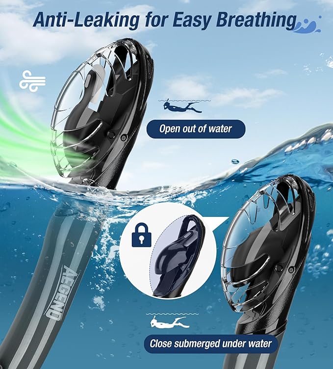 Aegend Dry Snorkel, Dive Mask Easy-Breath Free Diving Snorkel for Snorkeling Scuba Diving Freediving Swimming, with Top Dry Valve and Food-Grade Silicone Mouthpiece-StrideForce Fitness