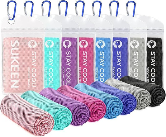 Sukeen Cooling Towel (40"x12"), Ice Towel Sets,Soft Breathable Chilly Towel,Microfiber Towel for Yoga,Sport,Running,Gym,Workout,Camping,Fitness,Workout & More Activities, 8 Pack-StrideForce Fitness
