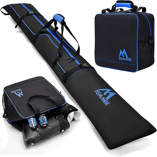 Ski Bag and Boot Bag Combo,Padded Ski Bag Set for Air Travel,Snow Ski Bags for Adults,Water- resistant Ski Boot Bag Fits for Skis Up to 200 CM and Boots Up To Size US13-StrideForce Fitness