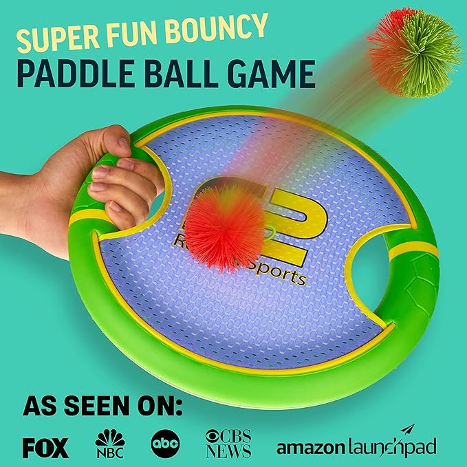 Fun Bouncy Paddle & Stringy Ball Toss & Catch Game - Easy to Use for Kids All Ages - Soft Foam Design for Safe Play Indoors or Outdoors - Also Works as Flying Disc - Great Gift Idea for Boys & Girls-StrideForce Fitness
