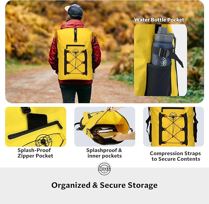 STOVER 5/10/25/30/40/55L Waterproof Backpack- Floating Dry Bag for Kayaking, Travel, Beach, Hiking, & Camping, Men/Women-StrideForce Fitness