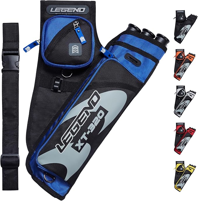 LEGEND XT320 Archery Quivers - Nylon Hip Quivers with 3 Arrow Tube Cases for Target Shooting - Adjustable Waist Belt, T-Slot, Storage Compartments for Accessories, Gear, Tools, Release Tab, Score Card-StrideForce Fitness