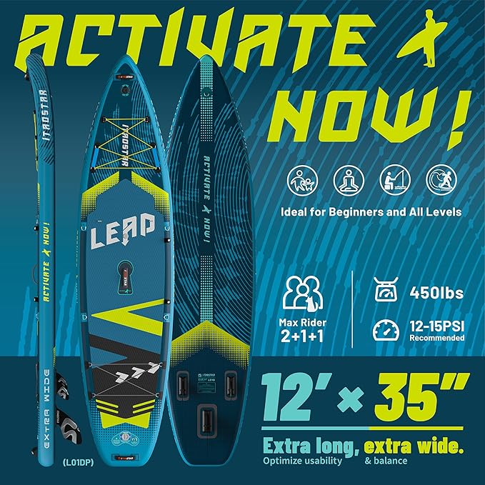 Lead 11‘ x 33" / 12’×35" Inflatable Stand Up Paddle Board - Premium SUP Board Kit - Ultra Stable Paddleboard for Adults & Youth - All Skill Levels - for Lakes, Oceans-StrideForce Fitness