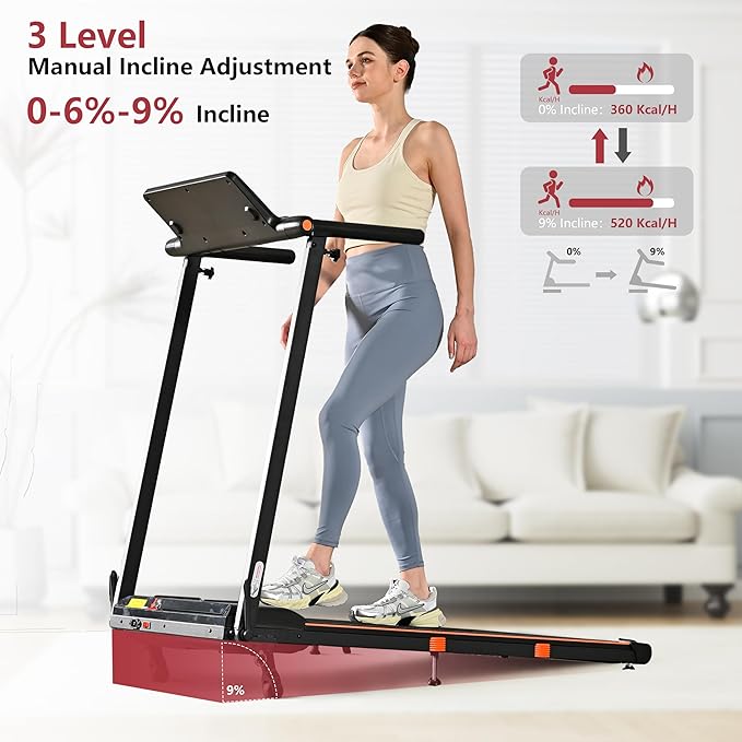 Foldable Treadmill with Incline Treadmill with Home Removable Desk Workstation 3.0 HP 3 in 1 Folding Small Compact Walking Treadmills 300 Lbs Capacity for Home Office-StrideForce Fitness