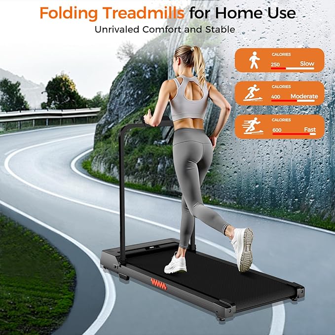 Under Desk Treadmill, 3.0HP Walking Pad with Handle Bar, Foldable Treadmills for Home Office, Running Machine with LED Display & Remote Control, Jogging Machine for Small Spaces-StrideForce Fitness