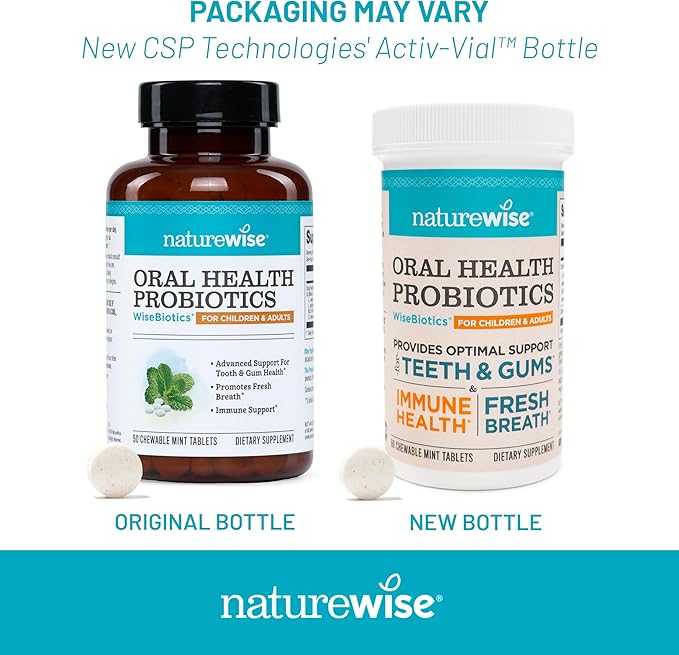 NatureWise Oral Probiotics for Mouth Bad Breath - Chewable Sugar-Free Mint - Lactobacillus reuteri Chewable - Oral Probiotics For Kids & Adults - Non-GMO USA Manufactured - 60 Count[60-Day Supply]