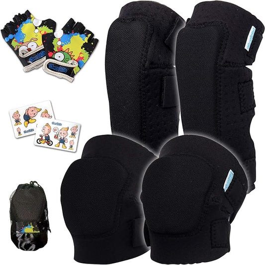 Soft-Style Kids Knee and Elbow Pads with Bike Gloves, Flexible Impact-Resistant Gear for Ages 2-11, Designed for Balance Bikes, Roller-Skating, and Skateboarding-StrideForce Fitness