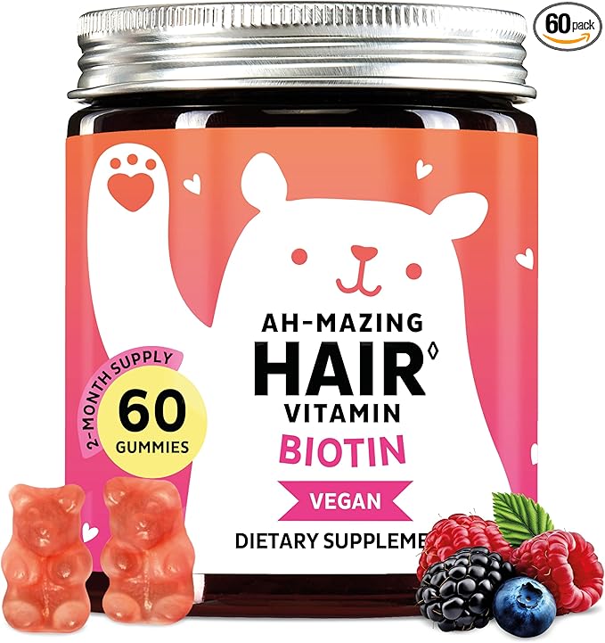 Biotin Gummies for Hair, Skin & Nails. 5,000 mcg High Potency Vegan Vitamins for Faster Hair Growth, Stronger Nails & Healthy Skin. with Vitamins C & E, 60 Gummies-StrideForce Fitness